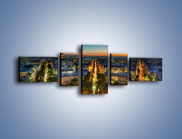 Obraz na płótnie – Rozświetlony Paryż wieczorową porą – pięcioczęściowy AM549W6