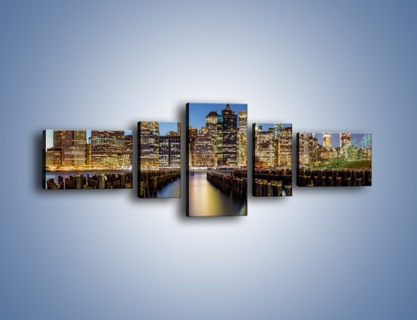 Obraz na płótnie – Zniszczone molo i widok na Manhattan – pięcioczęściowy AM601W6