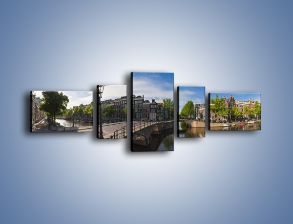 Obraz na płótnie – Panorama amsterdamskiego kanału – pięcioczęściowy AM714W6