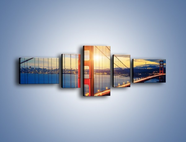 Obraz na płótnie – Zachód słońca nad Mostem Golden Gate – pięcioczęściowy AM738W6