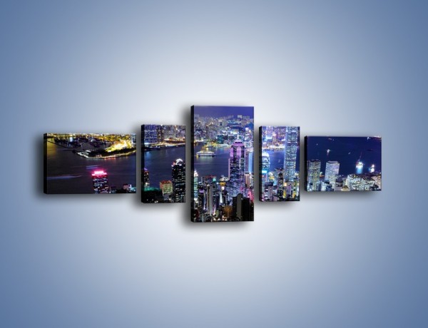 Obraz na płótnie – Nocna panorama Hong Kongu – pięcioczęściowy AM772W6