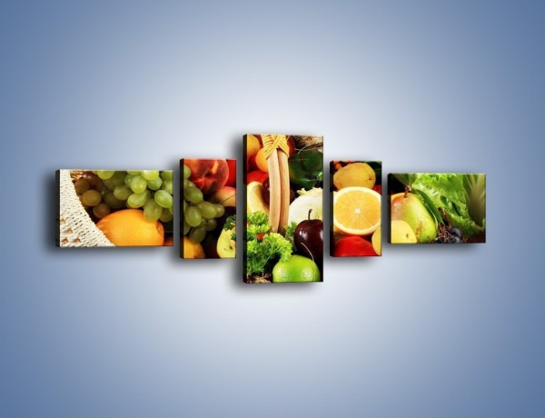 Obraz na płótnie – Kosz pełen owocowo-warzywnego zdrowia – pięcioczęściowy JN059W6