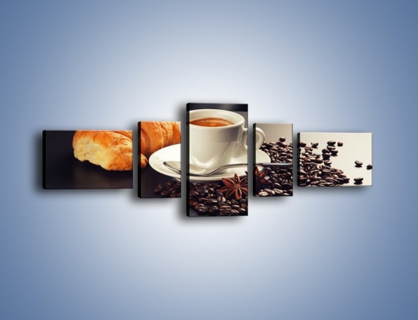 Obraz na płótnie – Rogalik z kawą – pięcioczęściowy JN278W6