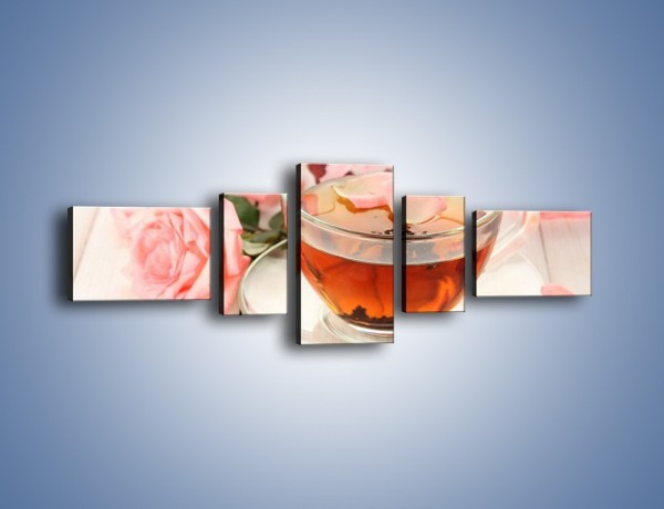 Obraz na płótnie – Herbata z płatkami róż – pięcioczęściowy JN370W6