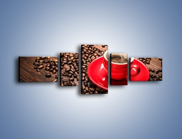 Obraz na płótnie – Kawa w czerwonej filiżance – pięcioczęściowy JN441W6