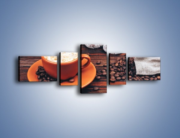 Obraz na płótnie – Kawa w pomarańczowej filiżance – pięcioczęściowy JN756W6