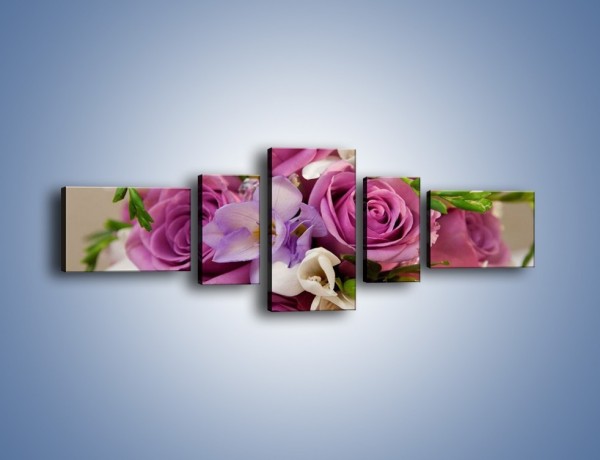 Obraz na płótnie – Piękna wiązanka z lila róż – pięcioczęściowy K034W6