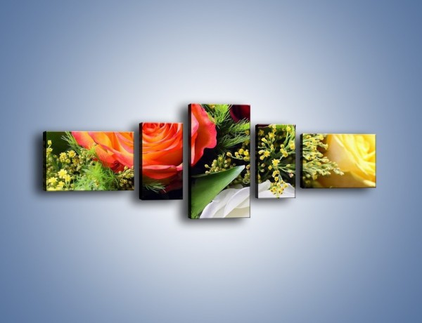 Obraz na płótnie – Róże z polnymi dodatkami – pięcioczęściowy K061W6