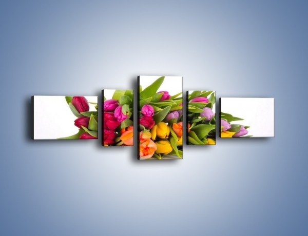 Obraz na płótnie – Kolorowe tulipany pełne luzu – pięcioczęściowy K117W6