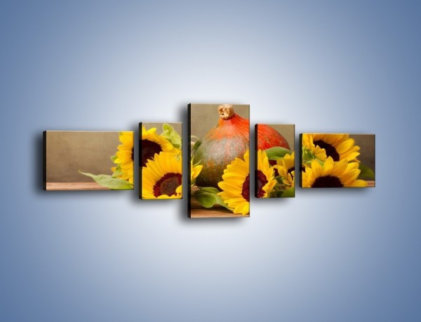 Obraz na płótnie – Słoneczniki w jesiennym klimacie – pięcioczęściowy K418W6