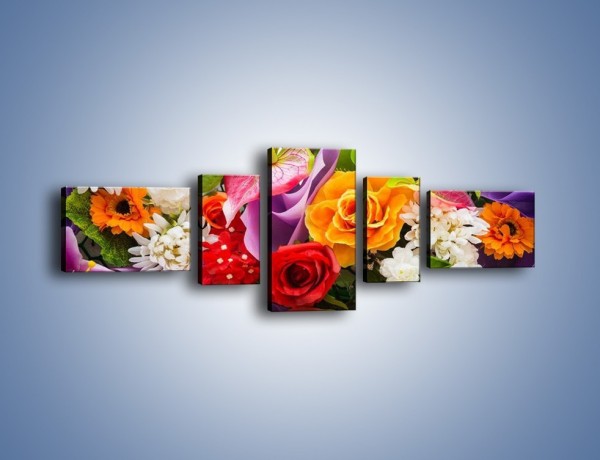 Obraz na płótnie – Kwiaty w kolorze tęczy – pięcioczęściowy K462W6
