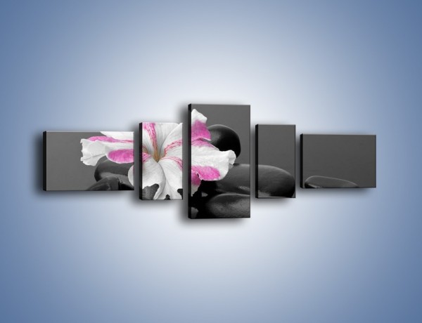 Obraz na płótnie – Czarna tafla z kwiatem – pięcioczęściowy K520W6