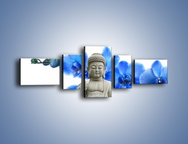 Obraz na płótnie – Niebieskie storczyki lubią buddę – pięcioczęściowy K600W6