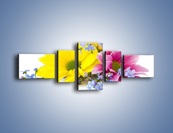 Obraz na płótnie – Niezapominajki wśród kwiatów – pięcioczęściowy K604W6