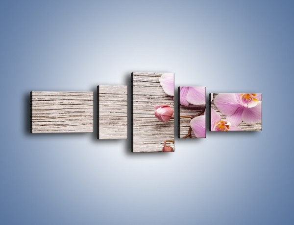 Obraz na płótnie – Kwiaty na drewnianej belce – pięcioczęściowy K825W6