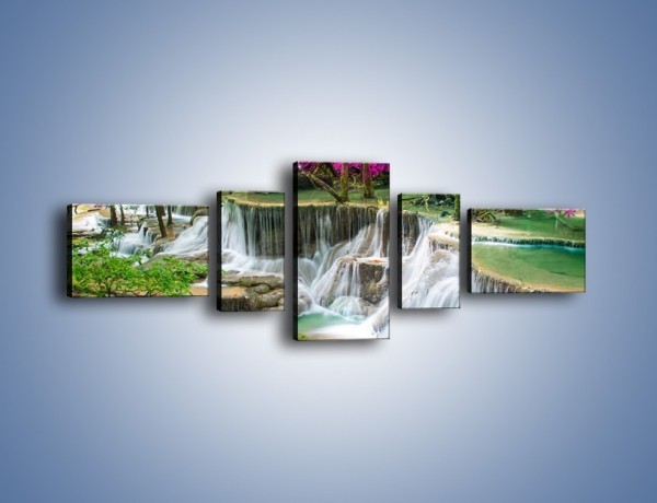 Obraz na płótnie – Purpurowy las i wodospad – pięcioczęściowy KN1099W6