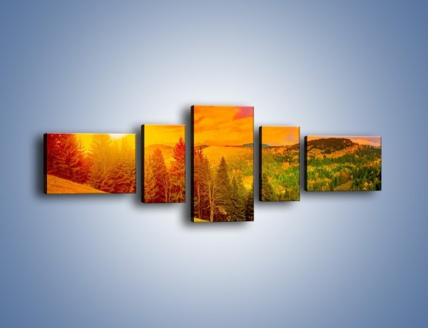 Obraz na płótnie – Zachód słońca za drzewami – pięcioczęściowy KN150W6