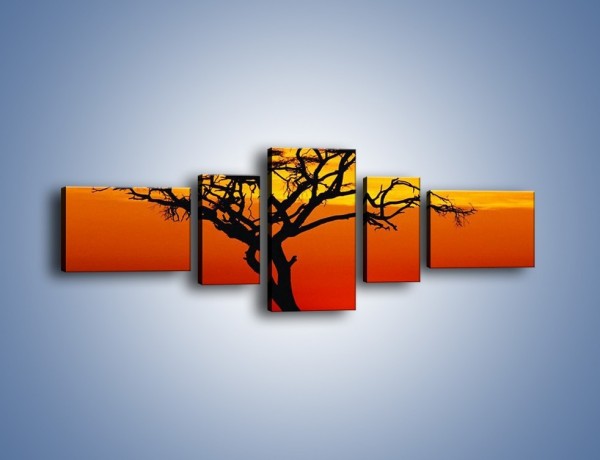 Obraz na płótnie – Zachód słońca i drzewo – pięcioczęściowy KN307W6