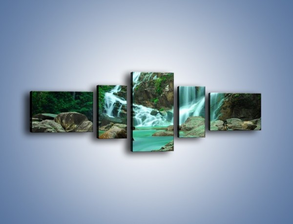 Obraz na płótnie – Wodospad i turkus w wodzie – pięcioczęściowy KN681W6