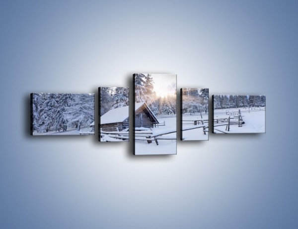 Obraz na płótnie – Chatka zatopiona w śniegu – pięcioczęściowy KN696W6