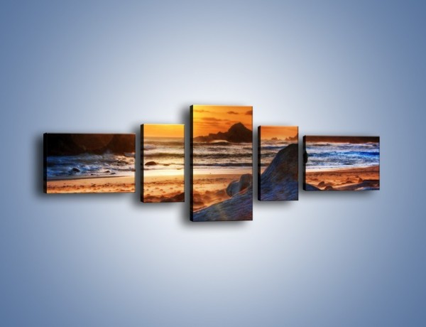 Obraz na płótnie – Urok plaży o zachodzie słońca – pięcioczęściowy KN757W6