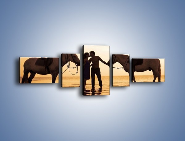 Obraz na płótnie – Miłość morze i konie – pięcioczęściowy L253W6