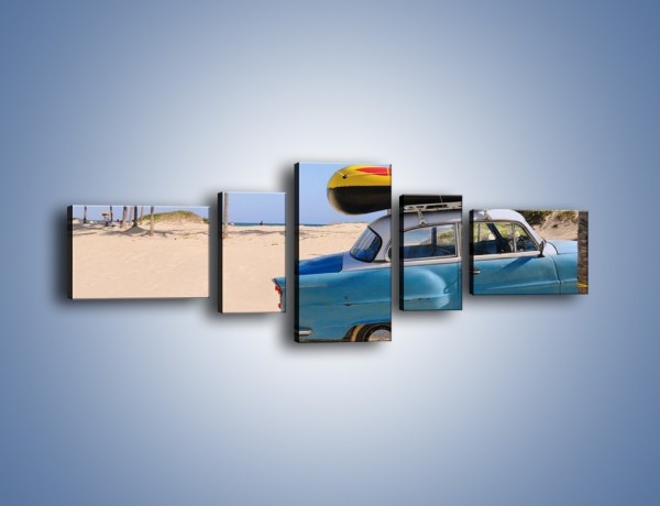 Obraz na płótnie – Zabytkowy samochód na kubańskiej plaży – pięcioczęściowy TM021W6