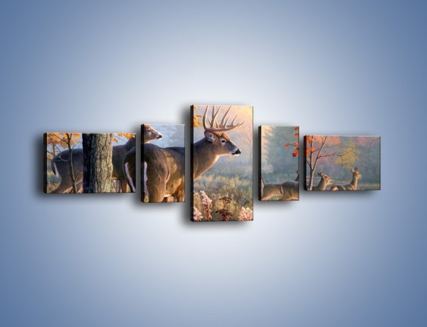 Obraz na płótnie – Randka jeleni z sarnami – pięcioczęściowy Z343W6