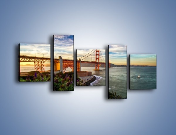Obraz na płótnie – Most Golden Gate o zachodzie słońca – pięcioczęściowy AM332W7