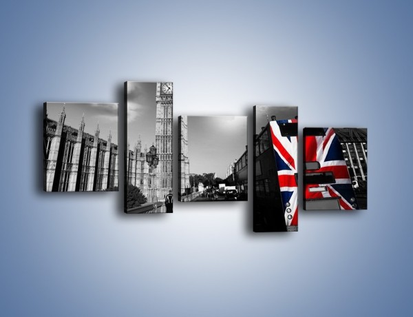 Obraz na płótnie – Big Ben i autobus z flagą UK – pięcioczęściowy AM396W7