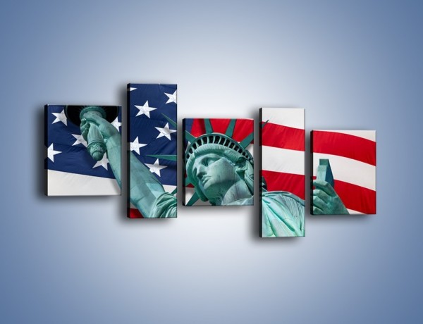 Obraz na płótnie – Statua Wolności na tle flagi USA – pięcioczęściowy AM435W7