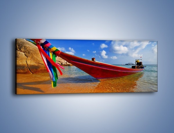Obraz na płótnie – Kolorowa łódź na brzegu – jednoczęściowy panoramiczny KN415