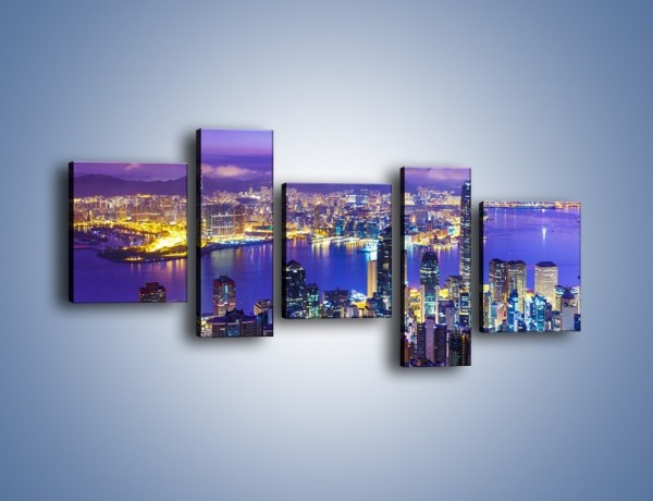 Obraz na płótnie – Wieczorna panorama Hong Kongu – pięcioczęściowy AM505W7