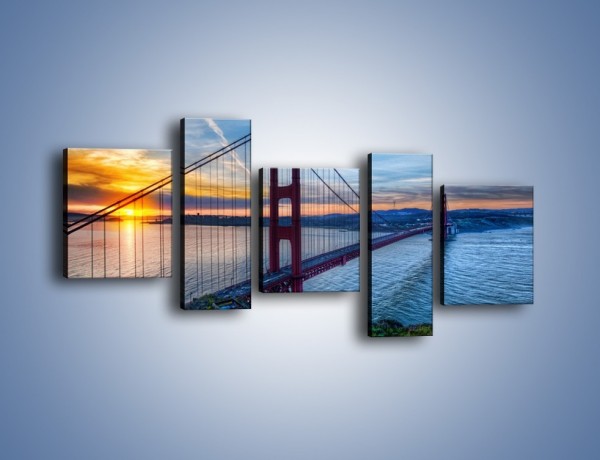 Obraz na płótnie – Wschód słońca nad mostem Golden Gate – pięcioczęściowy AM539W7