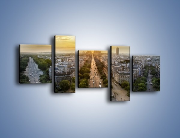 Obraz na płótnie – Zachód słońca nad Paryżem – pięcioczęściowy AM649W7