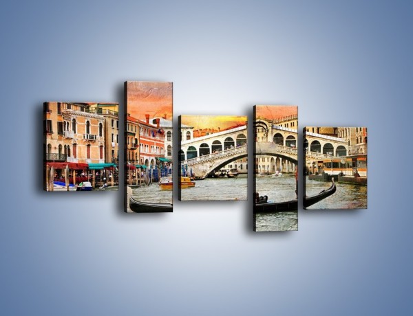 Obraz na płótnie – Most Rialto w Wenecji w stylu vintage – pięcioczęściowy AM711W7