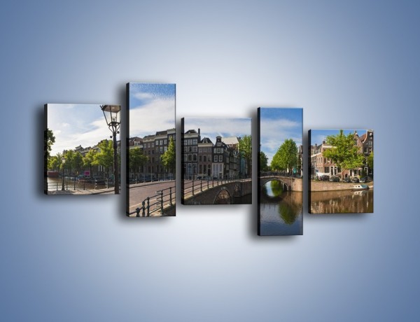 Obraz na płótnie – Panorama amsterdamskiego kanału – pięcioczęściowy AM714W7
