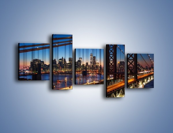 Obraz na płótnie – Nowojorskie mosty na tle Manhattanu – pięcioczęściowy AM751W7