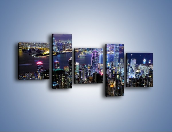 Obraz na płótnie – Nocna panorama Hong Kongu – pięcioczęściowy AM772W7
