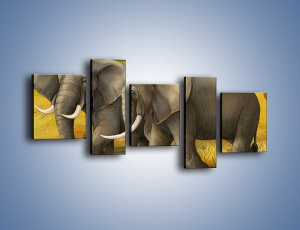 Obraz na płótnie – Rozmowa słoni podczas spaceru – pięcioczęściowy GR334W7