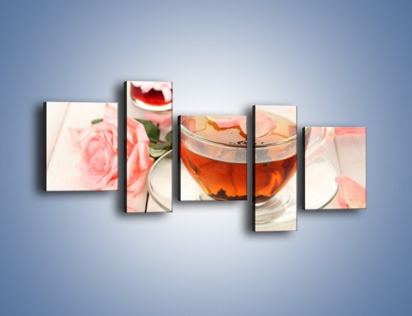 Obraz na płótnie – Herbata z płatkami róż – pięcioczęściowy JN370W7