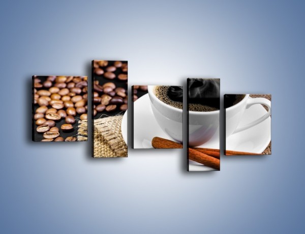 Obraz na płótnie – Kawa z cynamonową laską – pięcioczęściowy JN456W7