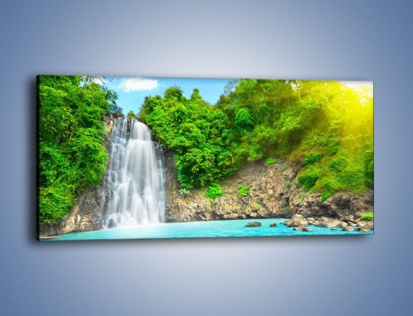 Obraz na płótnie – Kwiat woda i wodospad – jednoczęściowy panoramiczny KN520