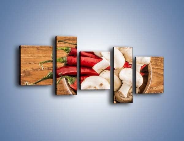 Obraz na płótnie – Papryka i pieczarki w miseczce – pięcioczęściowy JN743W7