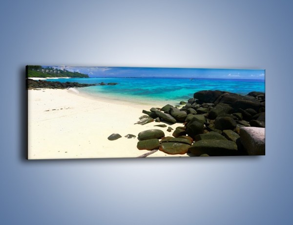 Obraz na płótnie – Czarne kamienie i biała plaża – jednoczęściowy panoramiczny KN527
