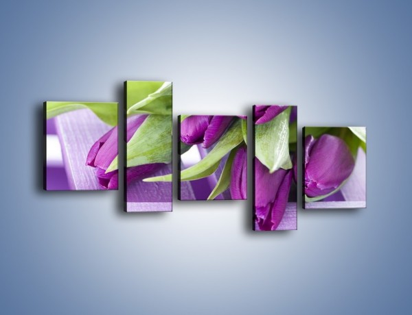 Obraz na płótnie – Tulipany na ogrodowym stole – pięcioczęściowy K439W7