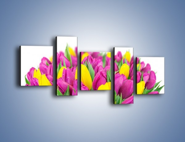 Obraz na płótnie – Bukiet fioletowo-żółtych tulipanów – pięcioczęściowy K778W7