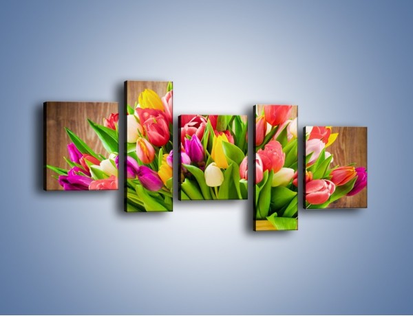 Obraz na płótnie – Skrzynia w tulipanach – pięcioczęściowy K955W7