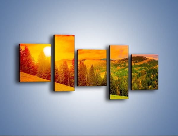 Obraz na płótnie – Zachód słońca za drzewami – pięcioczęściowy KN150W7