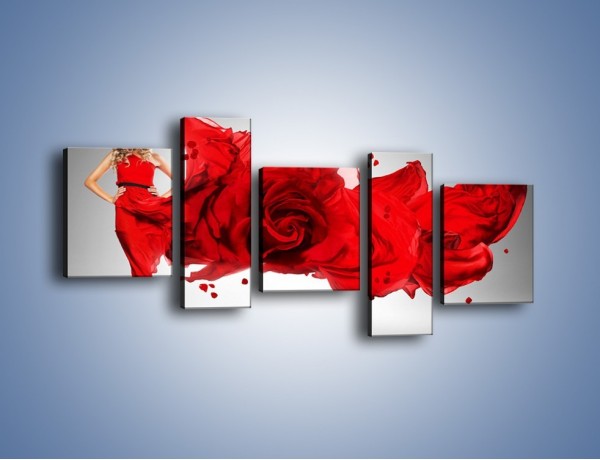 Obraz na płótnie – Czerwona róża i kobieta – pięcioczęściowy L144W7